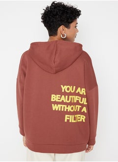 trendyol Brown Thick Fleece Interior Printed Back Oversized/Wide Knitted Sweatshirt TWOAW23SW00904  - Image 5
