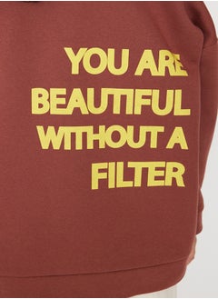 trendyol Brown Thick Fleece Interior Printed Back Oversized/Wide Knitted Sweatshirt TWOAW23SW00904  - Image 2