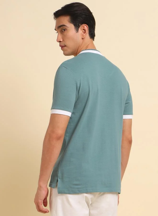 Dennis Lingo Green Solid Regular Fit Polo Neck T-shirt for Men - 100% Cotton, Half Sleeves, Casual,