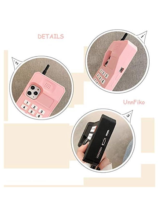 3D Silicone Case Compatible with iPhone 16 Pro, Retro Classic Creative Soft Rubber Bumper Cover Cool Fun Thick Protective Stand Case (Retro Cellphone Pink, iPhone 16 Pro) - Image 4