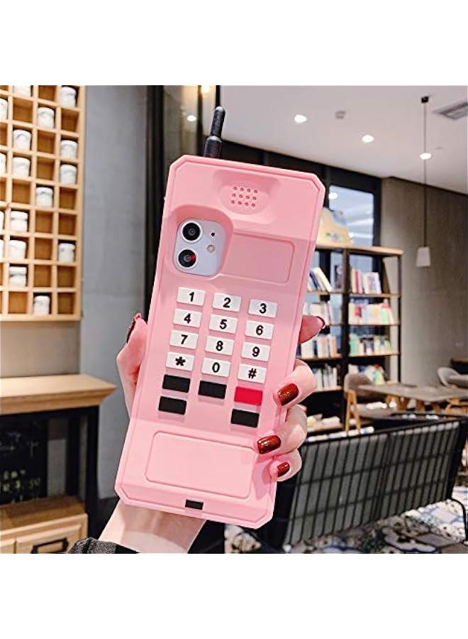 3D Silicone Case Compatible with iPhone 16 Pro, Retro Classic Creative Soft Rubber Bumper Cover Cool Fun Thick Protective Stand Case (Retro Cellphone Pink, iPhone 16 Pro) - Image 2