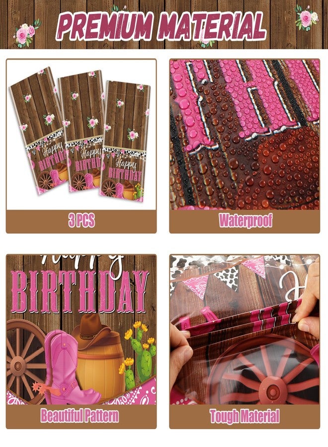 OBUSATT 3 Pcs Western Cowgirl Birthday Party Tablecloth 108 x 54 Inch Cowgirl Theme Tablecover Plastic Cowboy Rodeo Table Cloth West Theme Party Decoration and Supplies for Girl Birthday Baby Shower Party - Image 4