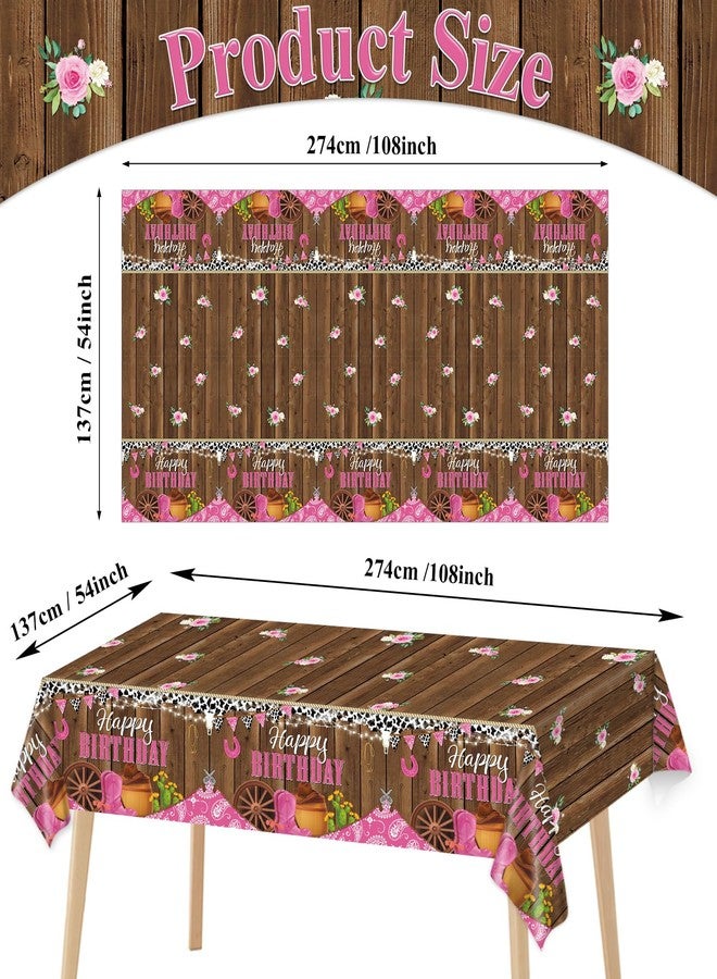 OBUSATT 3 Pcs Western Cowgirl Birthday Party Tablecloth 108 x 54 Inch Cowgirl Theme Tablecover Plastic Cowboy Rodeo Table Cloth West Theme Party Decoration and Supplies for Girl Birthday Baby Shower Party - Image 2