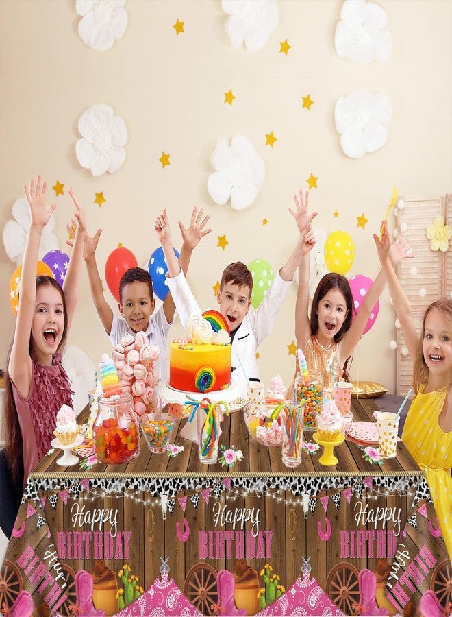 OBUSATT 3 Pcs Western Cowgirl Birthday Party Tablecloth 108 x 54 Inch Cowgirl Theme Tablecover Plastic Cowboy Rodeo Table Cloth West Theme Party Decoration and Supplies for Girl Birthday Baby Shower Party - Image 5