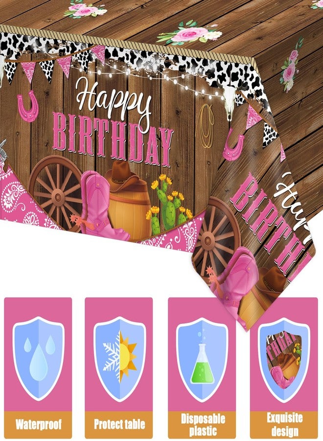 OBUSATT 3 Pcs Western Cowgirl Birthday Party Tablecloth 108 x 54 Inch Cowgirl Theme Tablecover Plastic Cowboy Rodeo Table Cloth West Theme Party Decoration and Supplies for Girl Birthday Baby Shower Party - Image 3