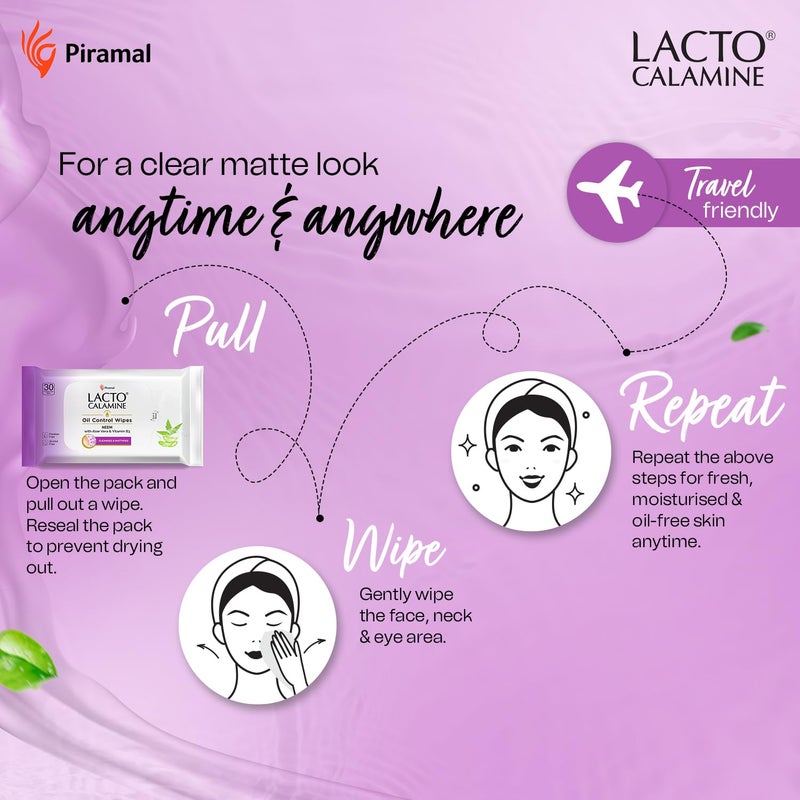 Lacto Calamine Oil Control Face Wipes  30 N each Pack of 3  Wet Wipes for Face With Neem Aloe Vera  Niacinamide  Makeup Remover Wipes  Hydrating Refreshing Soothing  Pararben  Alcohol Free - Image 3