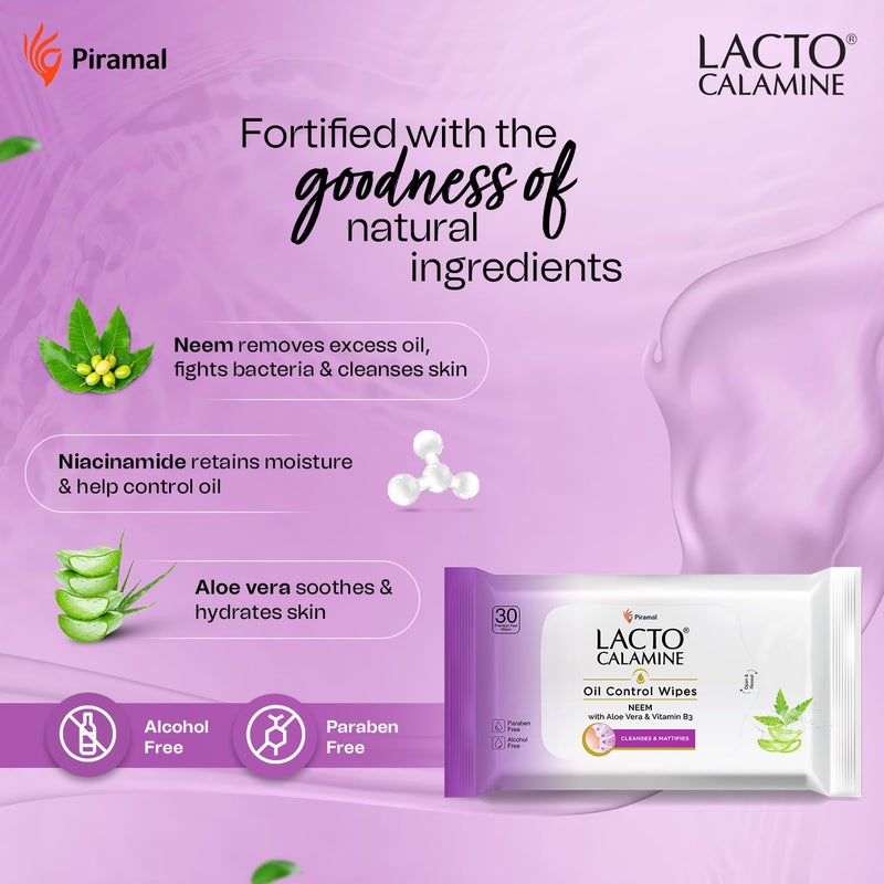 Lacto Calamine Oil Control Face Wipes  30 N each Pack of 3  Wet Wipes for Face With Neem Aloe Vera  Niacinamide  Makeup Remover Wipes  Hydrating Refreshing Soothing  Pararben  Alcohol Free - Image 4