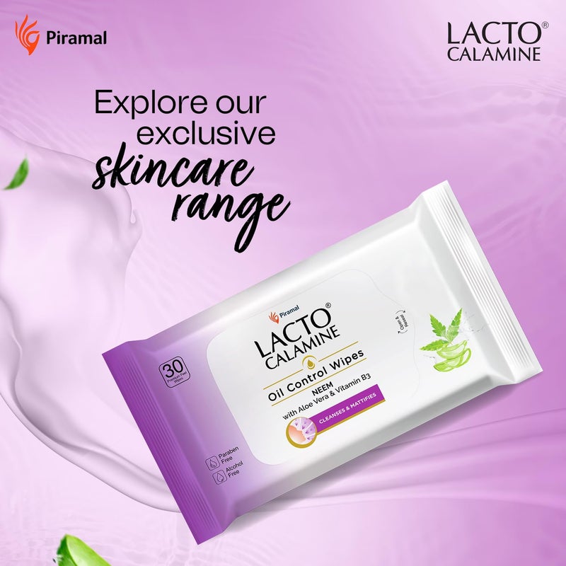 Lacto Calamine Oil Control Face Wipes  30 N each Pack of 3  Wet Wipes for Face With Neem Aloe Vera  Niacinamide  Makeup Remover Wipes  Hydrating Refreshing Soothing  Pararben  Alcohol Free - Image 2