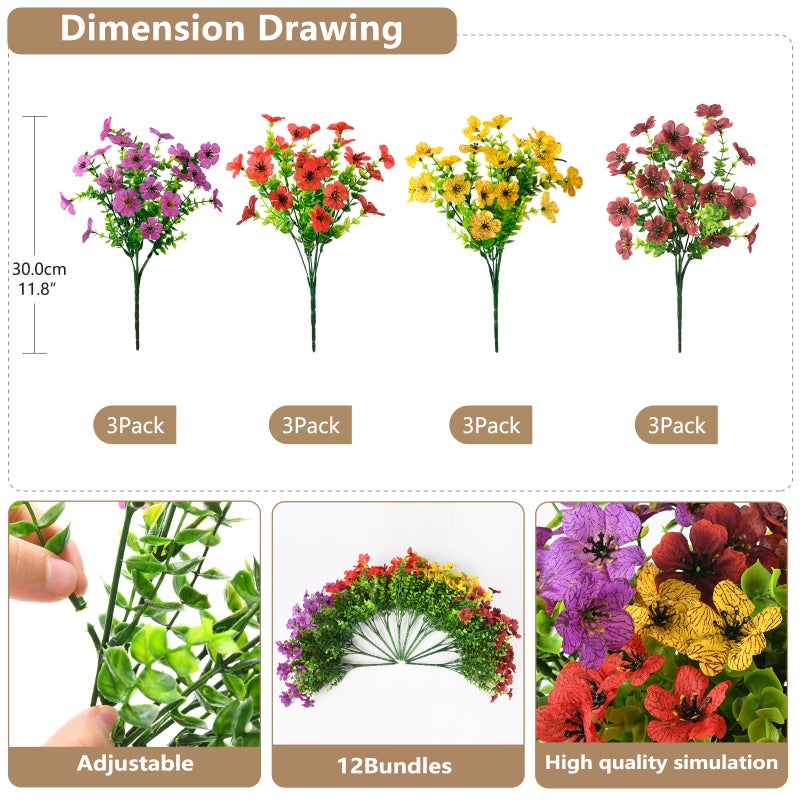 ZFProcess Artificial Flowers Faux Plants Outdoor Fake Flowers Spring Decor,12 Bundles Outdoor Flower Plastic Plant Colorful Daisy UV Resistant for Porch Patio Yard Garden Pot Planters - Image 2