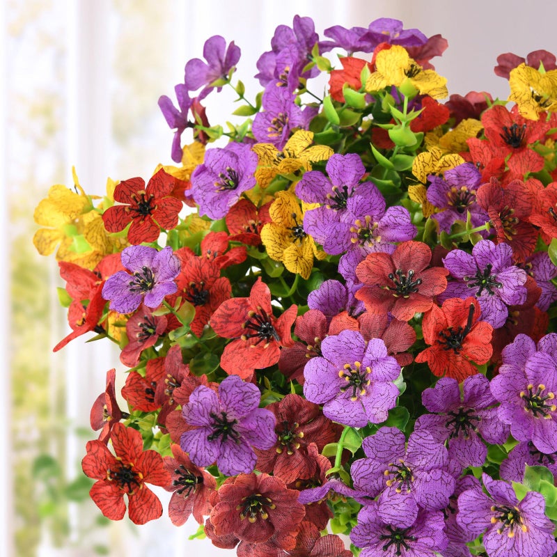 ZFProcess Artificial Flowers Faux Plants Outdoor Fake Flowers Spring Decor,12 Bundles Outdoor Flower Plastic Plant Colorful Daisy UV Resistant for Porch Patio Yard Garden Pot Planters - Image 3