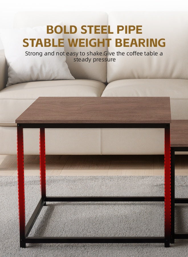 Ammar Space Nesting Square Coffee Table Set of 2 60cm and 50cm Walnut Design Coffee Table Modern Minimalist Side Tables for Small Spaces Living Room Bedroom Office Balcony Multi Functional Storage Tea Table - Image 5