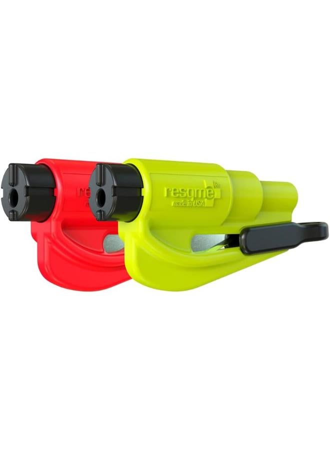 bluejw Pack of 2 The Original Emergency Keychain Car Escape Tool, 2-in-1 Seatbelt Cutter and Window Breaker, Made in USA, Yellow, Red - Compact Emergency Hammer - Image 1