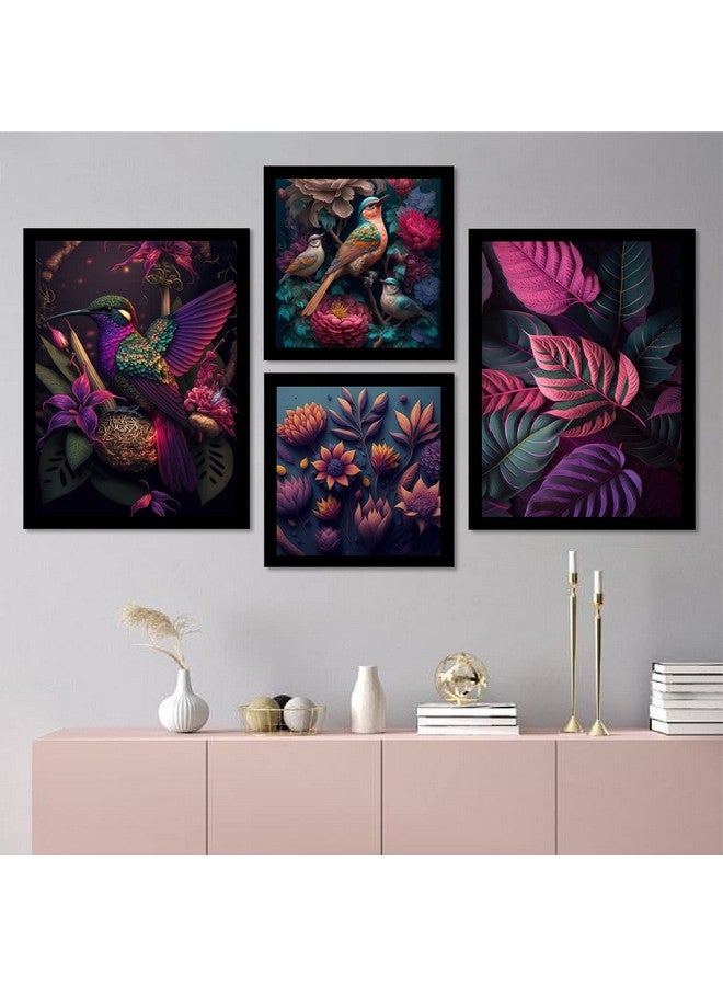 ARTELLY لوحة جدارية كبيرة مزخرفة من ARTELLY لغرفة المعيشة وغرفة النوم وزخرفة غرفة الرسم - لوحة جدارية مؤطرة لتزيين المنزل/مجموعة تزيين الجدران مكونة من 4 إطارات صور لتزيين المكتب هدايا (فن حديث، 2) - Image 1