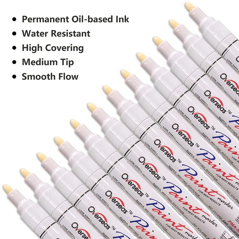 Overseas Lesun Overseas White Paint Pens, 12 Pack Waterproof Oil-Based Paint Pen Set, Quick Dry and Permanent, Markers for Rock, Stone, Ceramic, Wood, Fabric, Plastic, Canvas, Glass, Mugs, Tires - Image 2