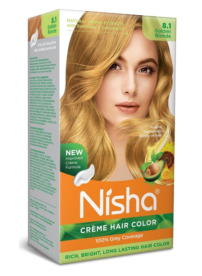 Nisha Creme Hair Color Golden Blonde, Permanent Hair Colour For Women Men, Ultra Soft Deep Shine, 100% Grey Coverage, 8.1 Golden Blonde Hair Colour 120Gm - Image 1