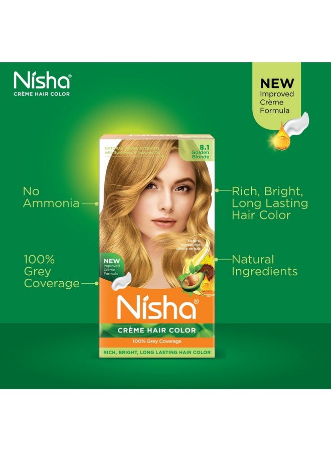 Nisha Creme Hair Color Golden Blonde, Permanent Hair Colour For Women Men, Ultra Soft Deep Shine, 100% Grey Coverage, 8.1 Golden Blonde Hair Colour 120Gm - Image 4