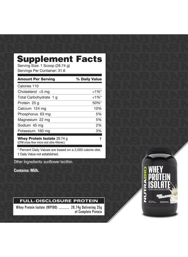 نوترا بايو مسحوق بروتين مصل اللبن المعزول 100% من NutraBio - 25 جرامًا من البروتين مع ملف كامل من الأحماض الأمينية، غير معدل وراثيًا، وخالي من الصويا والغلوتين، ومنخفض الكربوهيدرات والسعرات الحرارية - خام بدون نكهة - 2 رطل. - Image 1