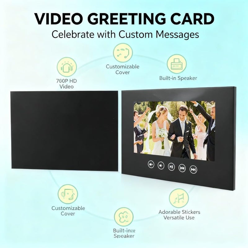 Electronic Greeting Card with LCD Color Screen, Customizable, 128MB Memory - HD Video Playback, Blank Cover for Wedding Songs Picture Cards, for Business Promotions and (5inch) - Image 5