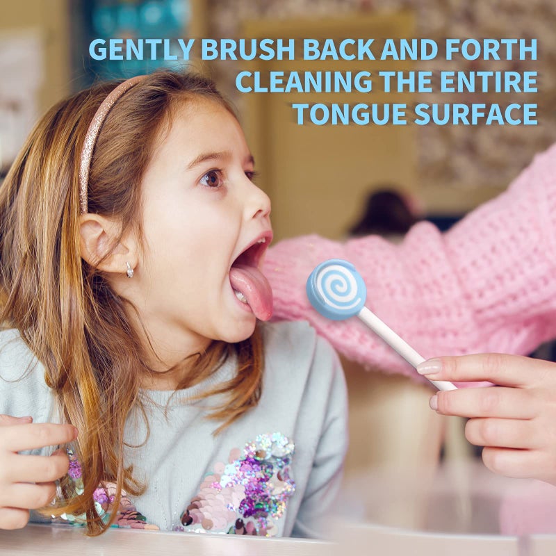 Y-Kelin Kids Tongue Scraper for Ages 2-8, 100% BPA-Free Silicone Cleaner â€“ Cute Lollipop with Easy-to-Grasp Handles and Smiley Covers, Helps Freshen Bad Breath, Pack of 2 - Image 5
