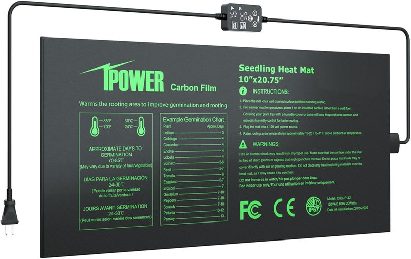 iPower Seedling Heat Mat for Plants with Dual Digital Temperature Controller 10 x 2075 Black - Image 1