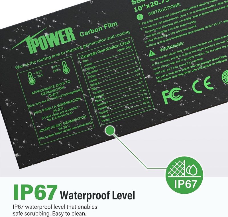 iPower Seedling Heat Mat for Plants with Dual Digital Temperature Controller 10 x 2075 Black - Image 3
