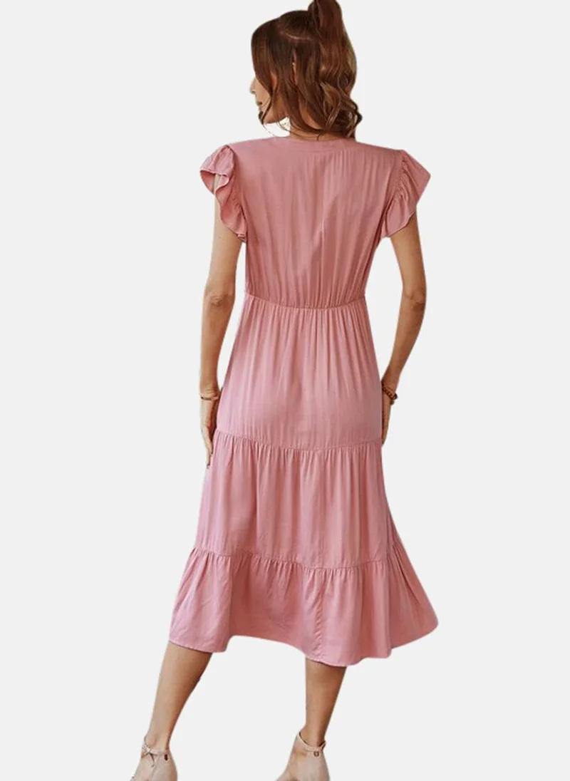 يونيكي Pink Solid A-Line Midi Dress