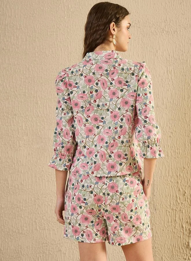 sanskrutihomes Floral Printed Pure Cotton Shirt and Shorts Co-Ords by Styli