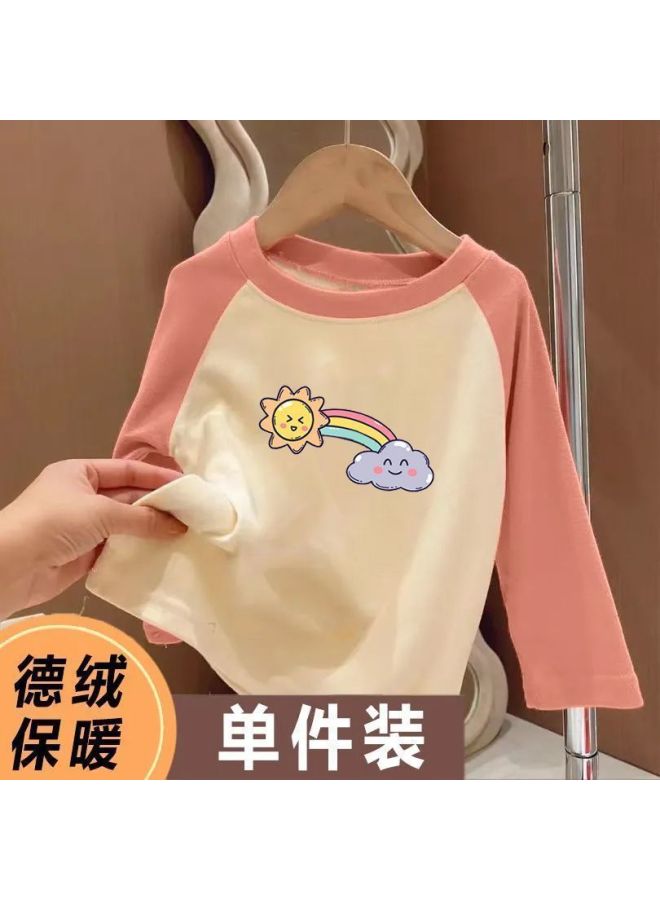 Girls' Thermal Raglan Sleeve Base Shirt Long Sleeve Warm Children's Inner Wear Autumn And Winter Style For Older Children