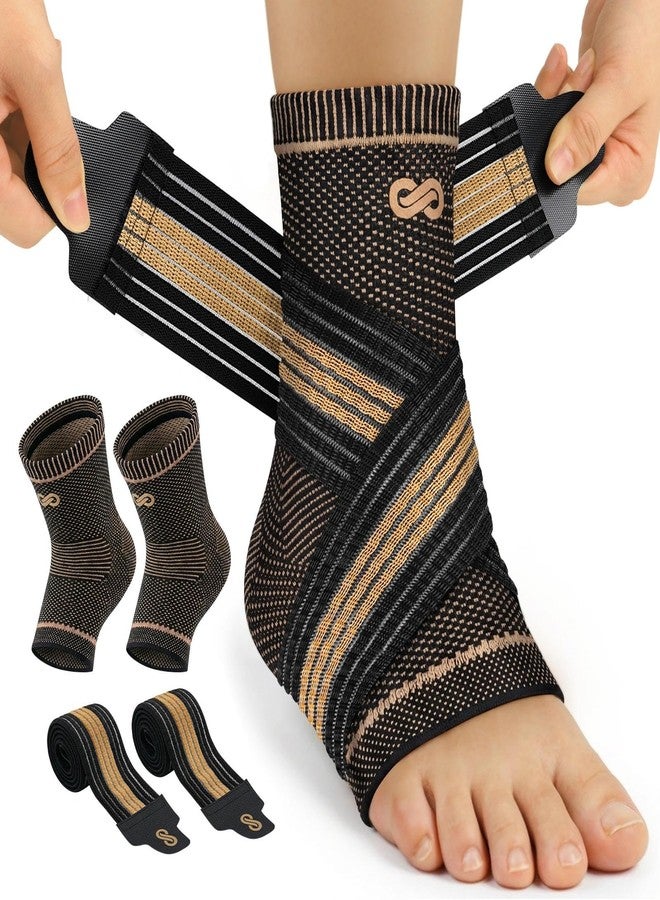PAPLUS Ankle Brace for Women & Men, Copper Infused Compression Sleeve for Plantar Fasciitis Relief, Achilles Tendonitis Brace with Ankle Support for Sprained, Foot Pain, Sports Recovery - Image 1