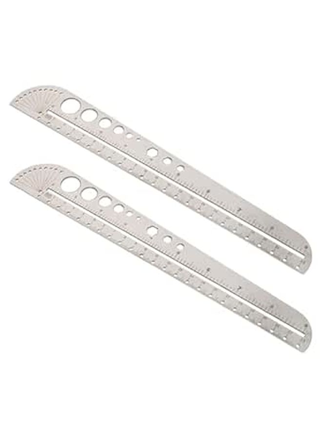 Silver Stainless Steel Multifunctional Angle Protractor Ruler 2pcs - Image 1