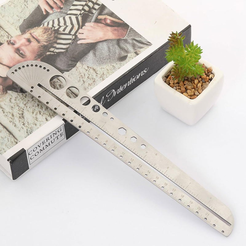 Silver Stainless Steel Multifunctional Angle Protractor Ruler 2pcs - Image 5