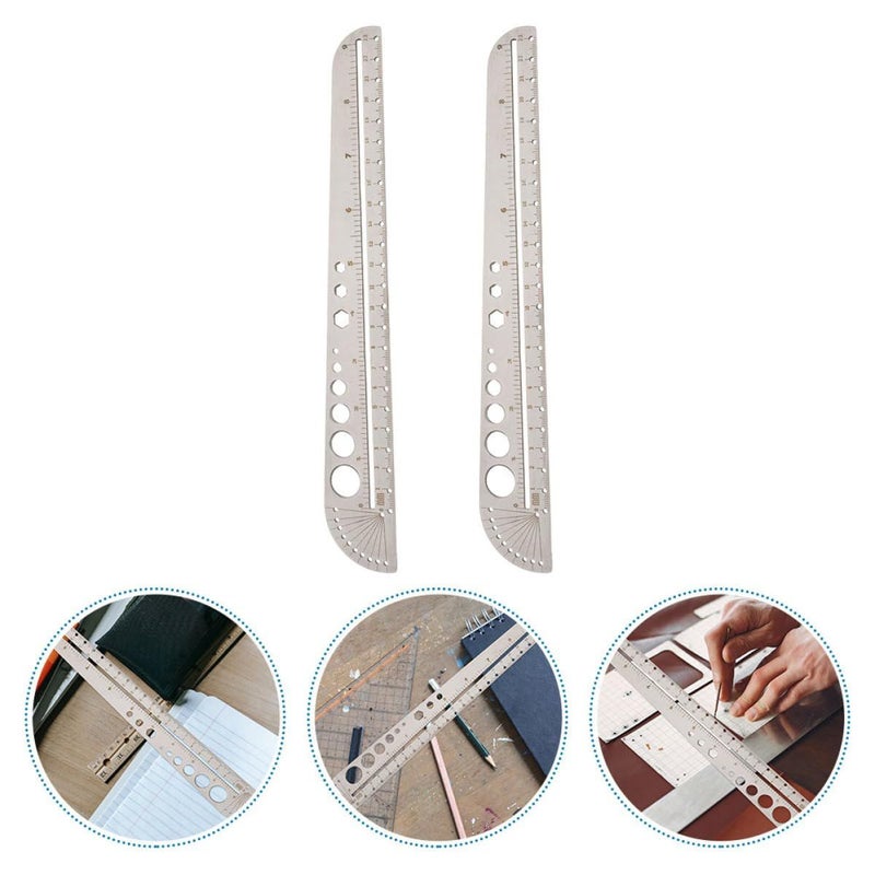 Silver Stainless Steel Multifunctional Angle Protractor Ruler 2pcs - Image 4