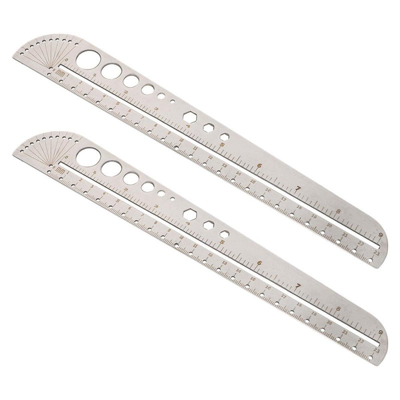 Silver Stainless Steel Multifunctional Angle Protractor Ruler 2pcs - Image 2