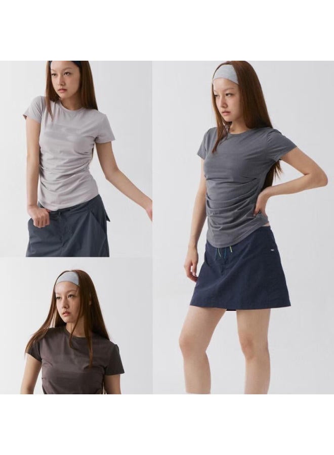 Crying Center Kuhanzhongxin  New Color Scheme Cool Feeling Series Tencel Modal Gradient Logo Pleated Waist-cinching Top, Light Purple, Xs - Image 2