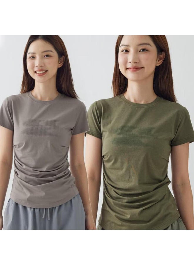 Crying Center Kuhanzhongxin  New Color Scheme Cool Feeling Series Tencel Modal Gradient Logo Pleated Waist-cinching Top, Light Purple, Xs - Image 3
