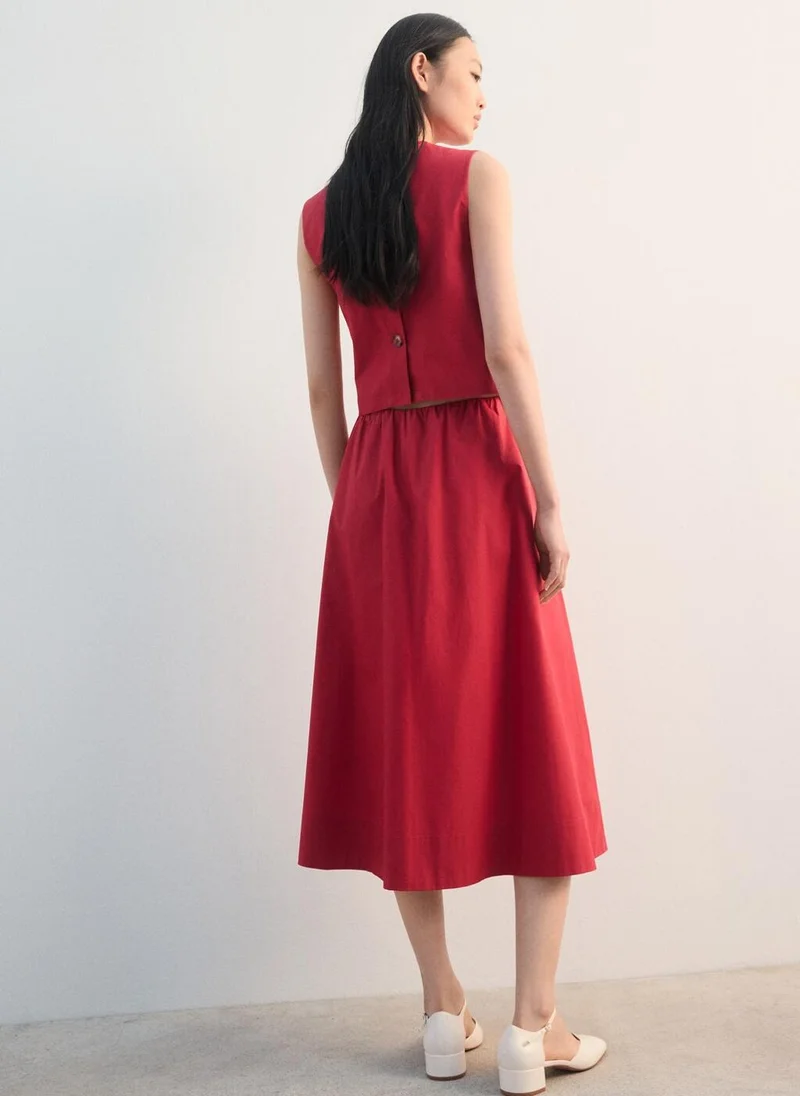 Mango Midi cotton skirt with pleats