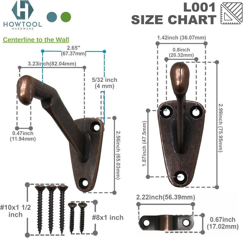 HOWTOOL Handrail Bracket Heavy Duty Wall Mounted Antique Bronze V Style, 3 Pack | - Image 4