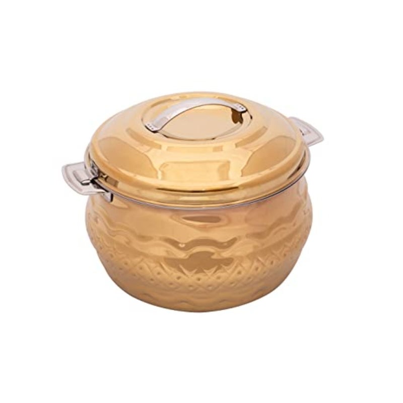 ZOLTEN STAINLESS STEEL WAVES HOTPOT WITH NAKSHI BOTTOM 7.5 LITERS GOLD COLOUR - Image 1
