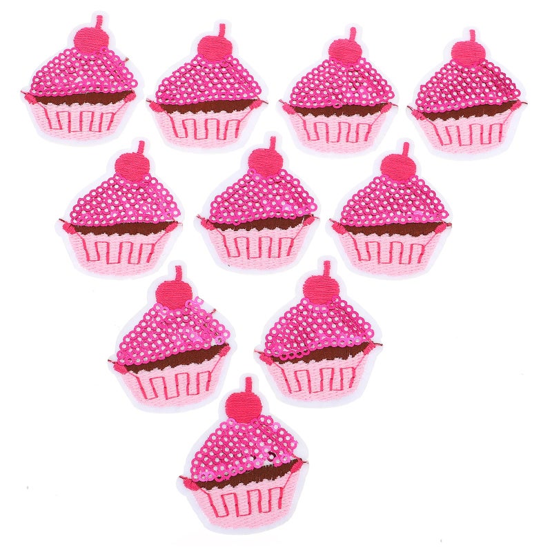 10 Pink Sequin Iron On Cake Patches DIY Sewing Supplies For Clothing Cupcake Decals - Image 2