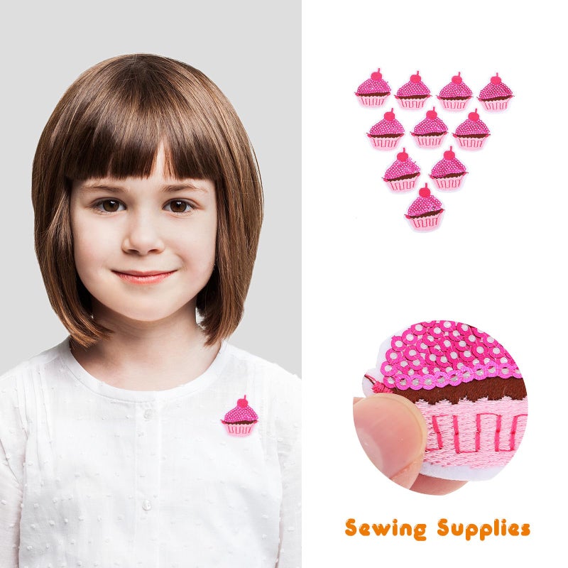 10 Pink Sequin Iron On Cake Patches DIY Sewing Supplies For Clothing Cupcake Decals - Image 5
