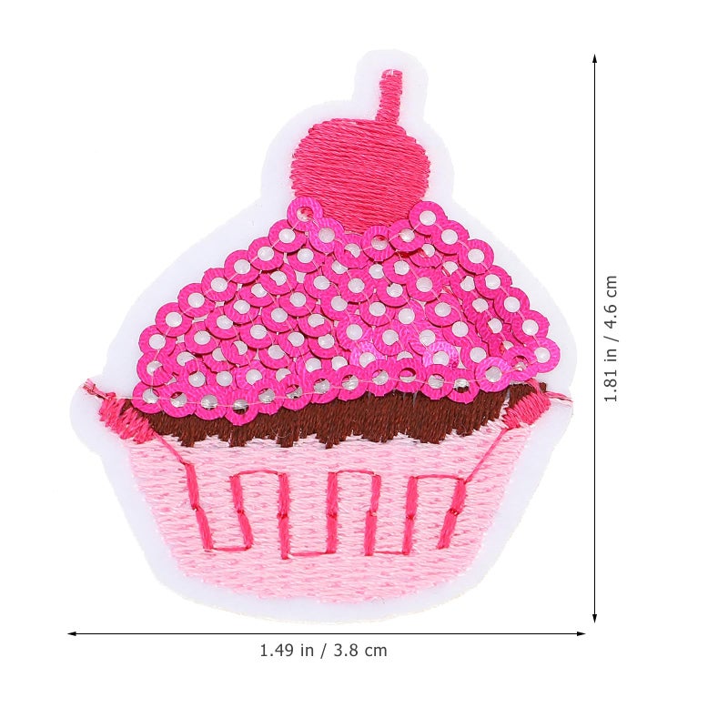 10 Pink Sequin Iron On Cake Patches DIY Sewing Supplies For Clothing Cupcake Decals - Image 3