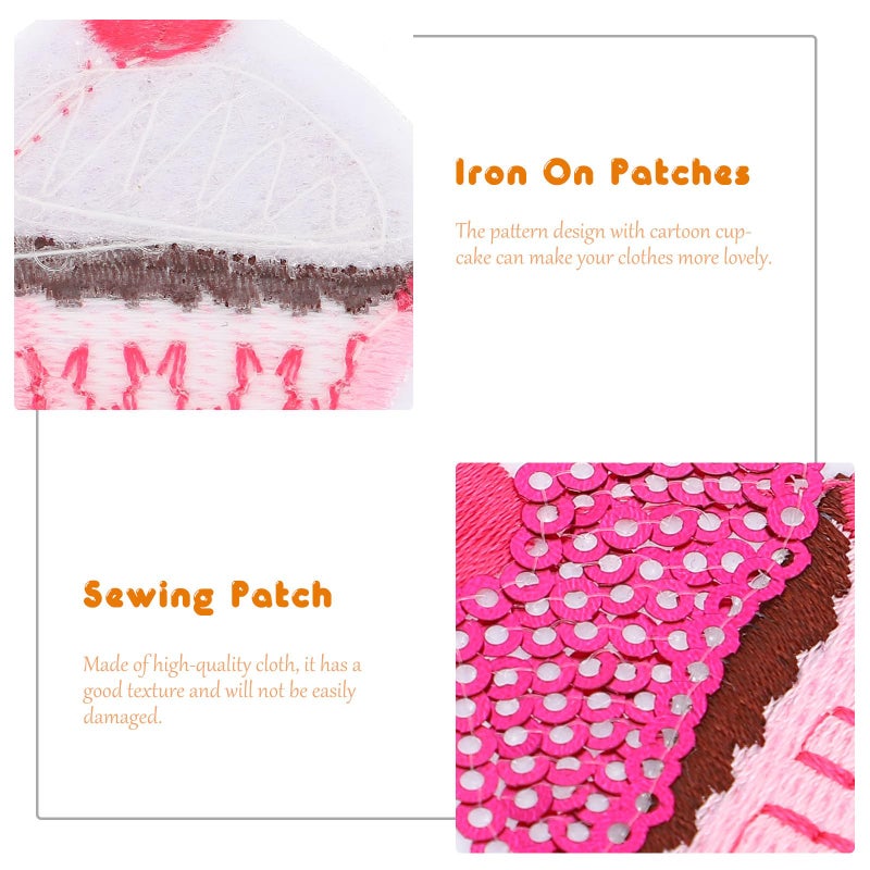 10 Pink Sequin Iron On Cake Patches DIY Sewing Supplies For Clothing Cupcake Decals - Image 4