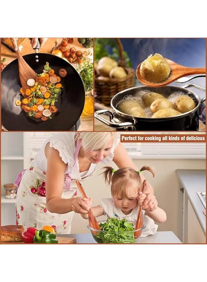 HOOKOR 9 Piece Natural Teak Wooden Kitchen Utensil Set with Spoon Rest - Comfort Grip Cooking Spoons and Utensils Holder, QXZXL0405 - Image 5