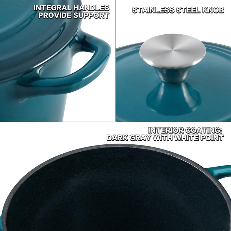 Flavehc Dutch Oven Pot with Lid 1.8 qt Cast Iron Dutch Oven for Bread Baking DarkCyan Enameled Cast Iron Rice Pot with Handels - Image 2