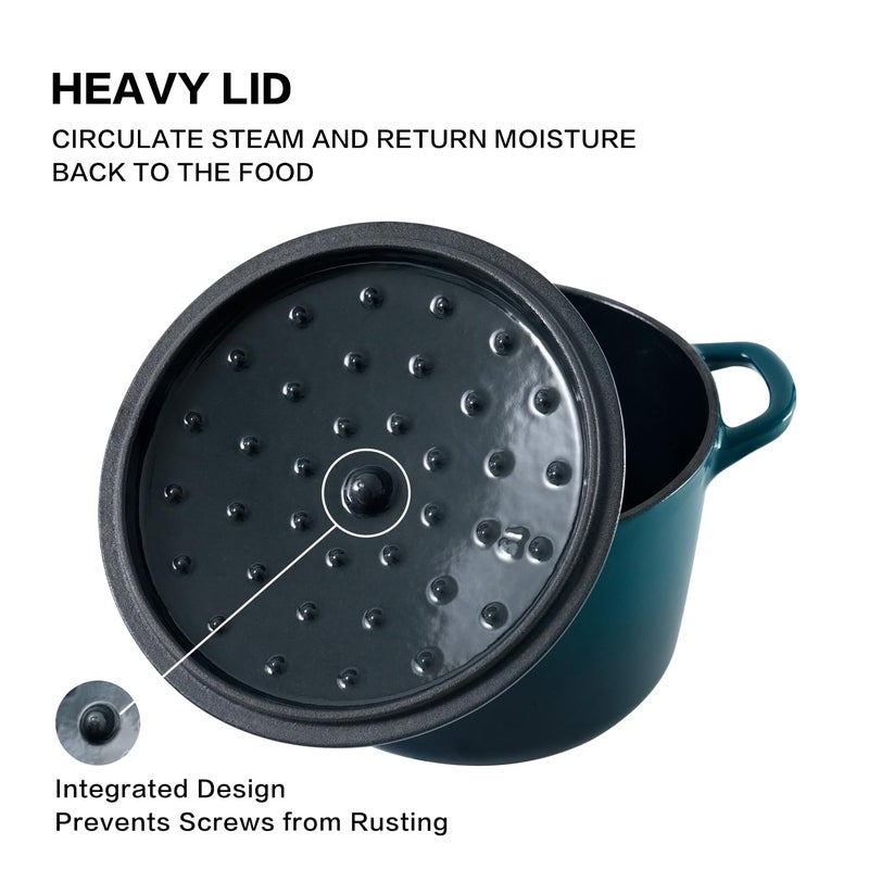 Flavehc Dutch Oven Pot with Lid 1.8 qt Cast Iron Dutch Oven for Bread Baking DarkCyan Enameled Cast Iron Rice Pot with Handels - Image 3