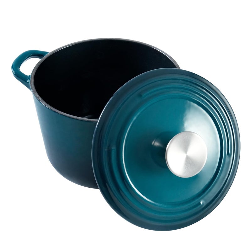 Flavehc Dutch Oven Pot with Lid 1.8 qt Cast Iron Dutch Oven for Bread Baking DarkCyan Enameled Cast Iron Rice Pot with Handels - Image 5