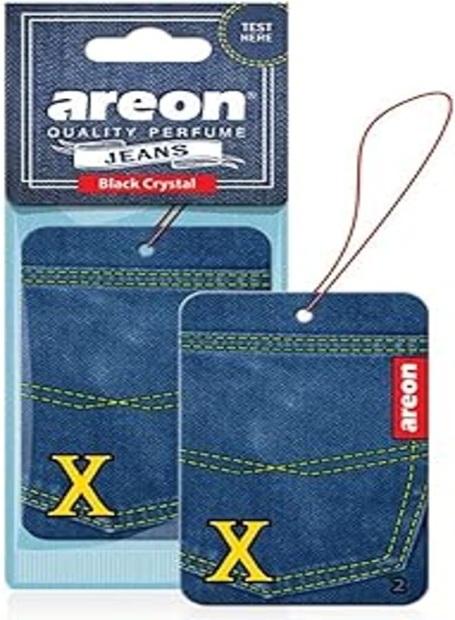 معطر جو معلق للسيارة من AREON Jeans - شعار X - كريستال أسود، عبوة من قطعة واحدة، AJX01