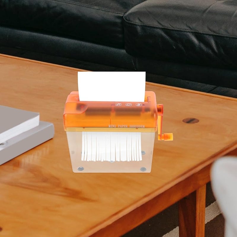 Orange Mini Manual Handheld Paper Shredder Portable Desktop Document Cutter for Home Office Use - Image 5