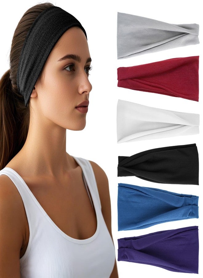 HSEM Headbands for Women - 6 Pack Wide Elastic Hairbands | Ultra-Soft Moisture Wicking Sports Headband | Non-Slip Accessories Bands for Fashion (Dark Purple Dark Gray White Red Navy Black) - Image 1