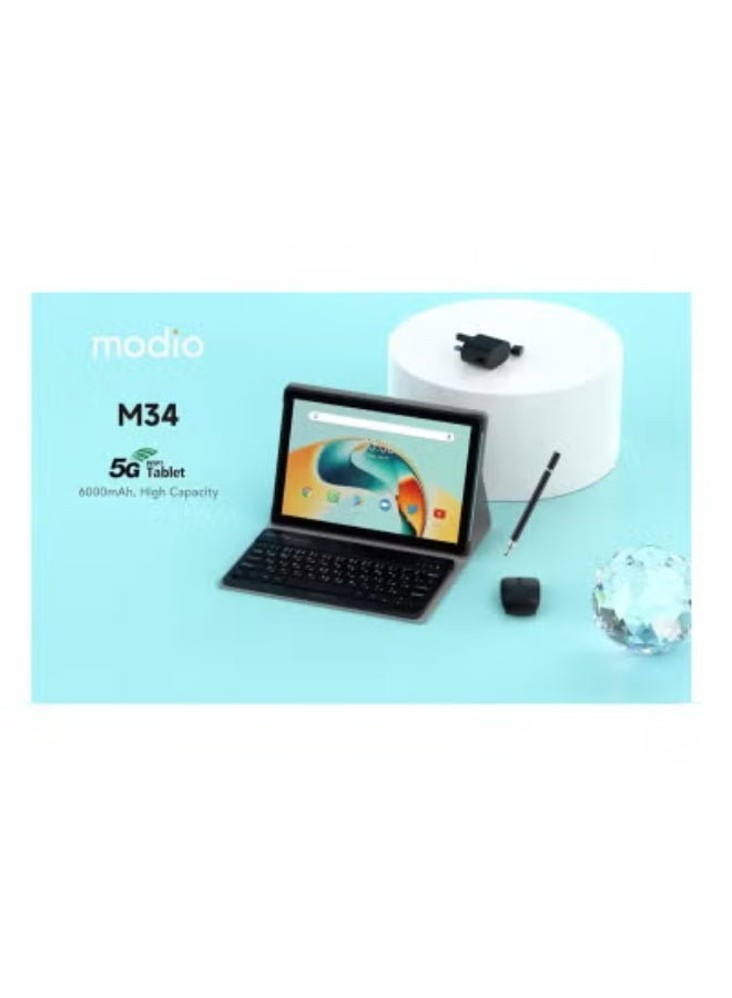 Modio M34 10.1-Inch Android Tablet with 8GB RAM and 512GB ROM, High-Definition Display, Dual SIM 4G LTE, 6000mAh Long-Lasting Battery, Includes Wireless Keyboard, Portable Powerhouse for Work, Study, and Entertainment – Black - Image 2